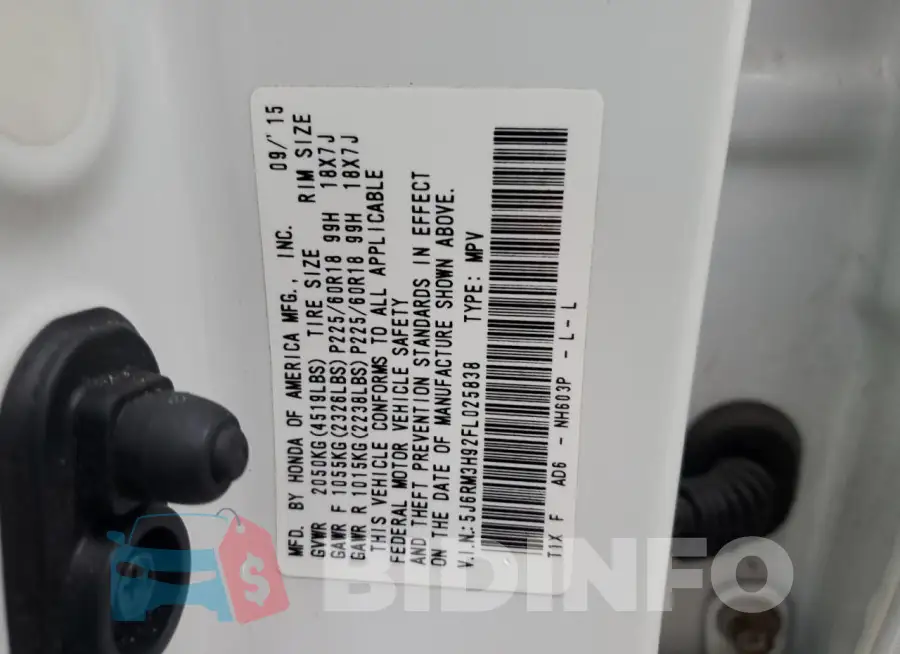 5J6RM3H92FL025838 Photo# 14