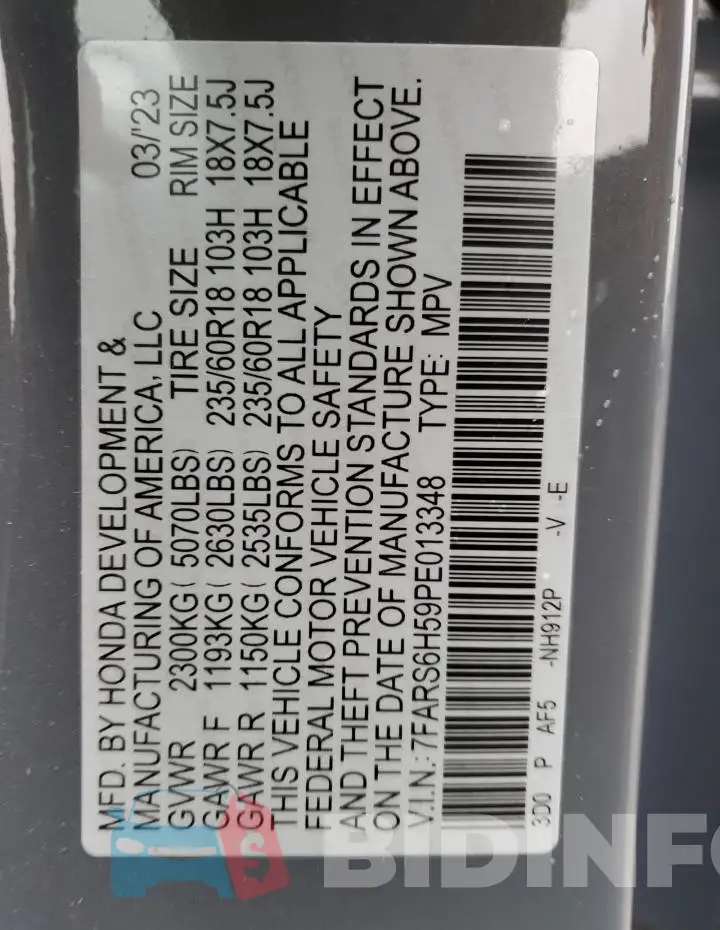 7FARS6H59PE013348 Photo# 14