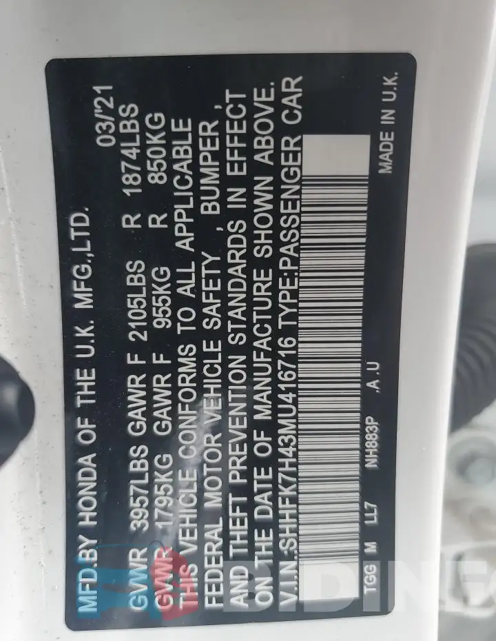 SHHFK7H43MU416716 Photo# 12