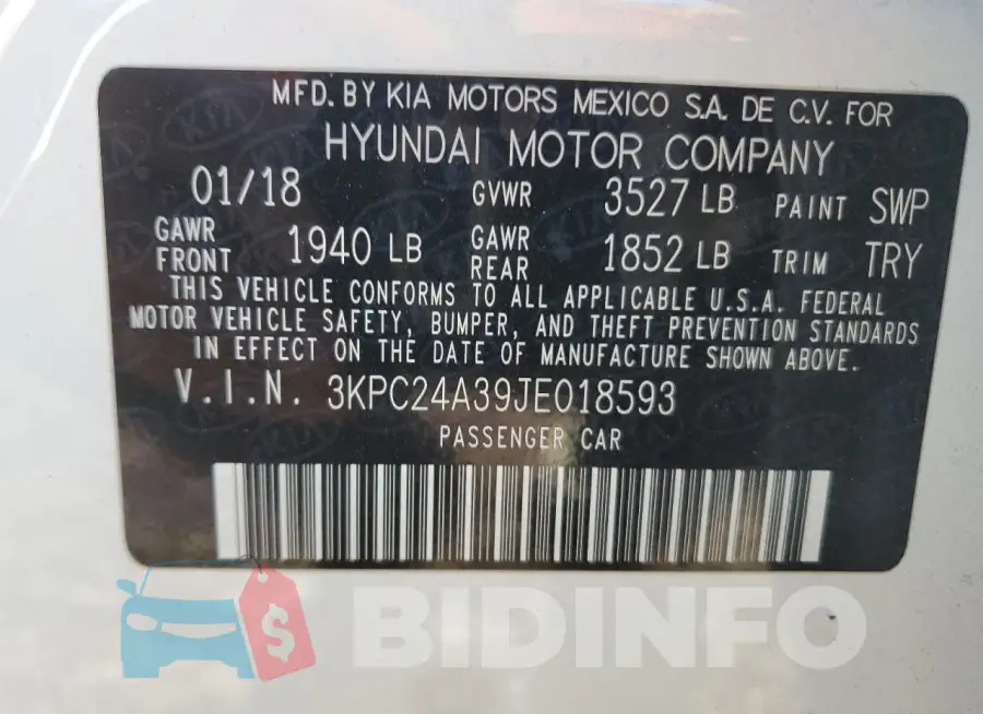 3KPC24A39JE018593 Photo# 13