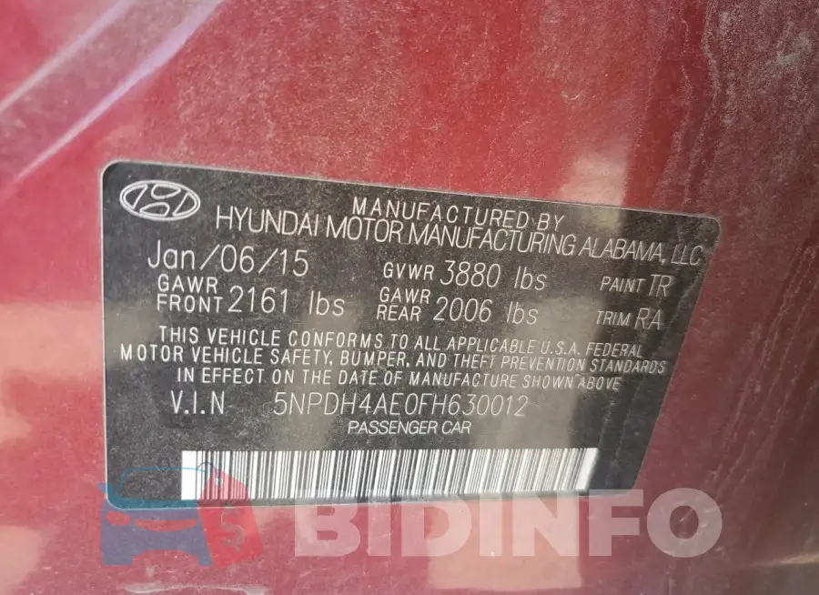 5NPDH4AE0FH630012 Photo# 12