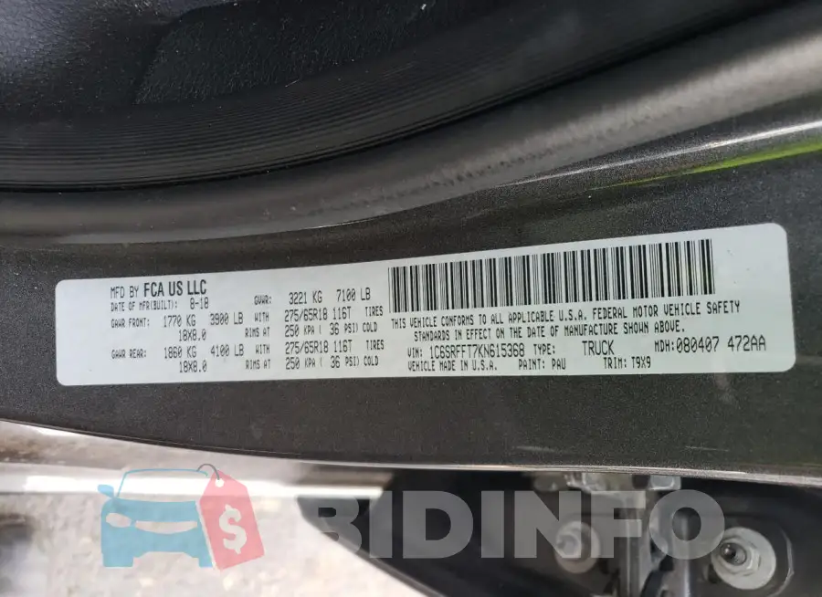1C6SRFFT7KN615368 Photo# 12