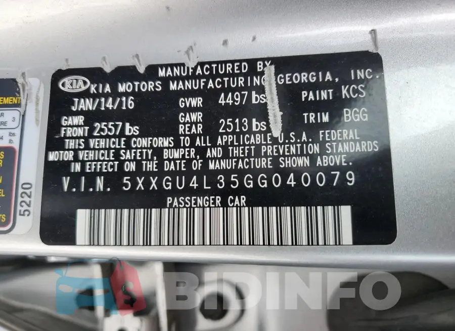 5XXGU4L35GG040079 Photo# 12