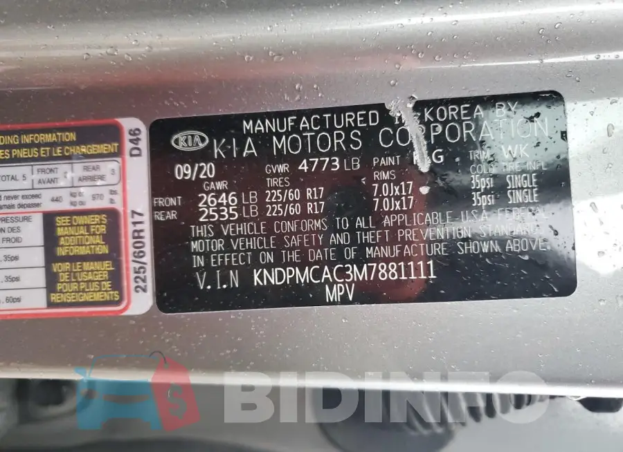 KNDPMCAC3M7881111 Photo# 13