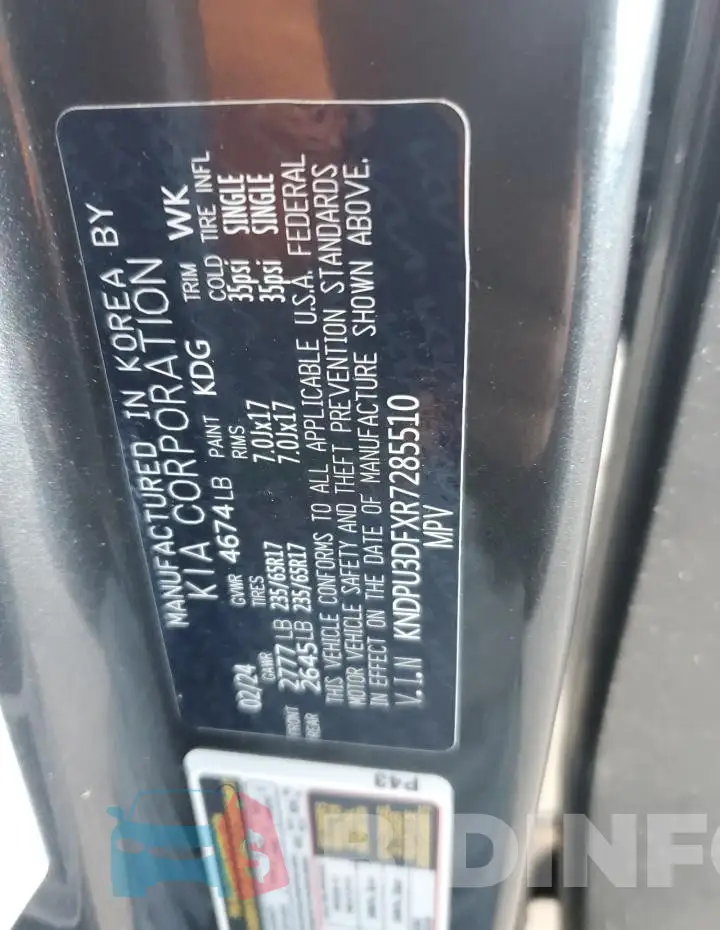 KNDPU3DFXR7285510 Photo# 12