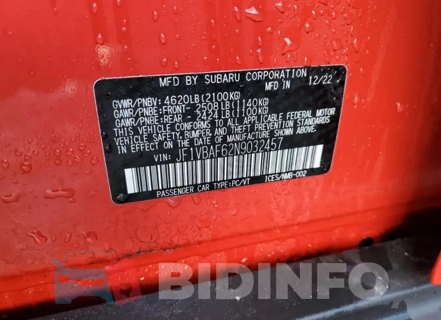 JF1VBAF62N9032457 Photo# 12