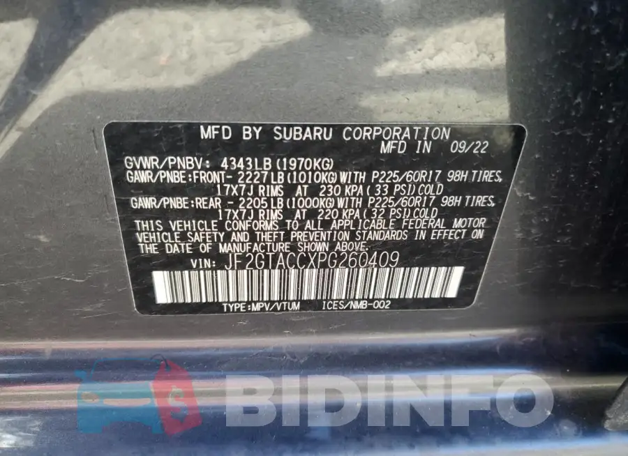 JF2GTACCXPG260409 Photo# 12