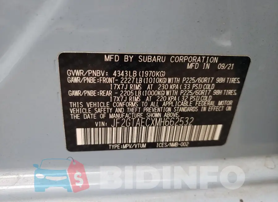 JF2GTAECXMH662532 Photo# 12