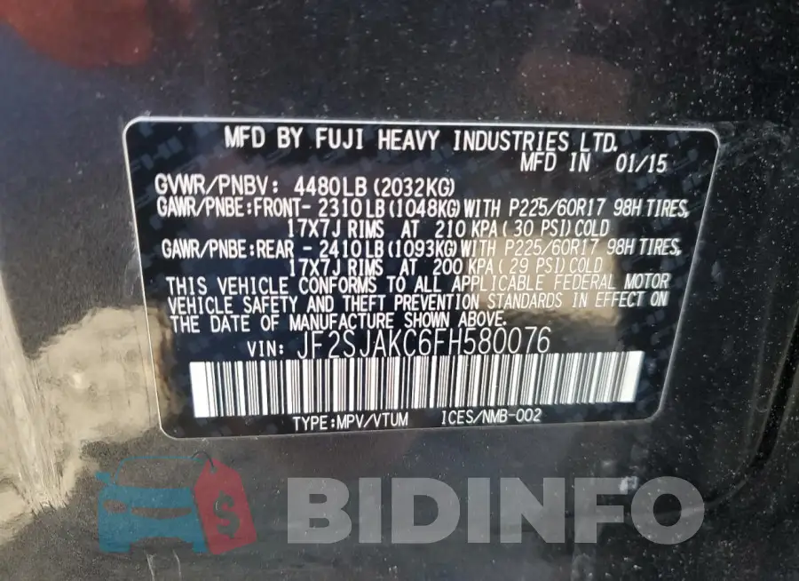 JF2SJAKC6FH580076 Photo# 14