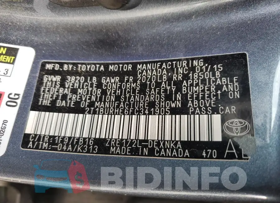 2T1BURHE6FC341905 Photo# 13