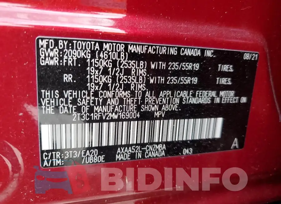2T3C1RFV2MW169004 Photo# 14