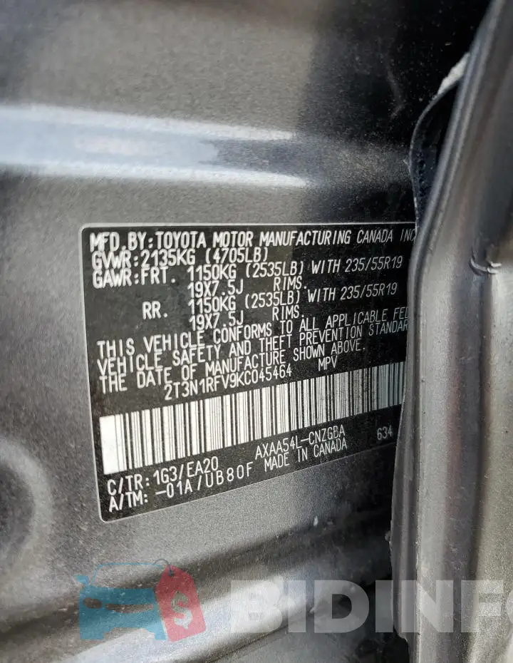 2T3N1RFV9KC045464 Photo# 13