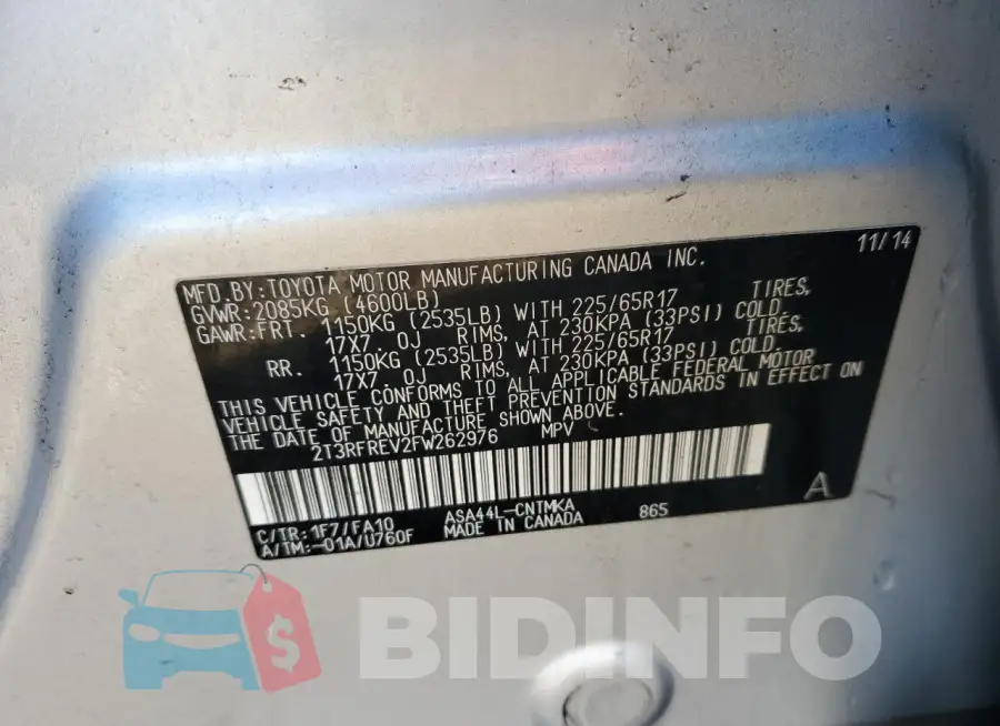 2T3RFREV2FW262976 Photo# 13