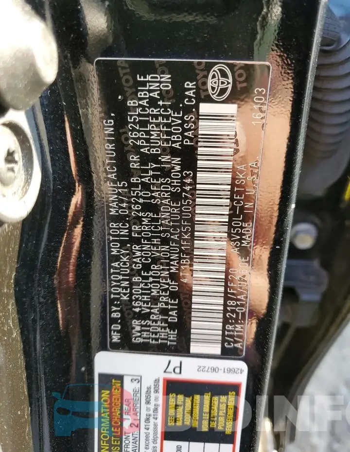 4T1BF1FK5FU057443 Photo# 12