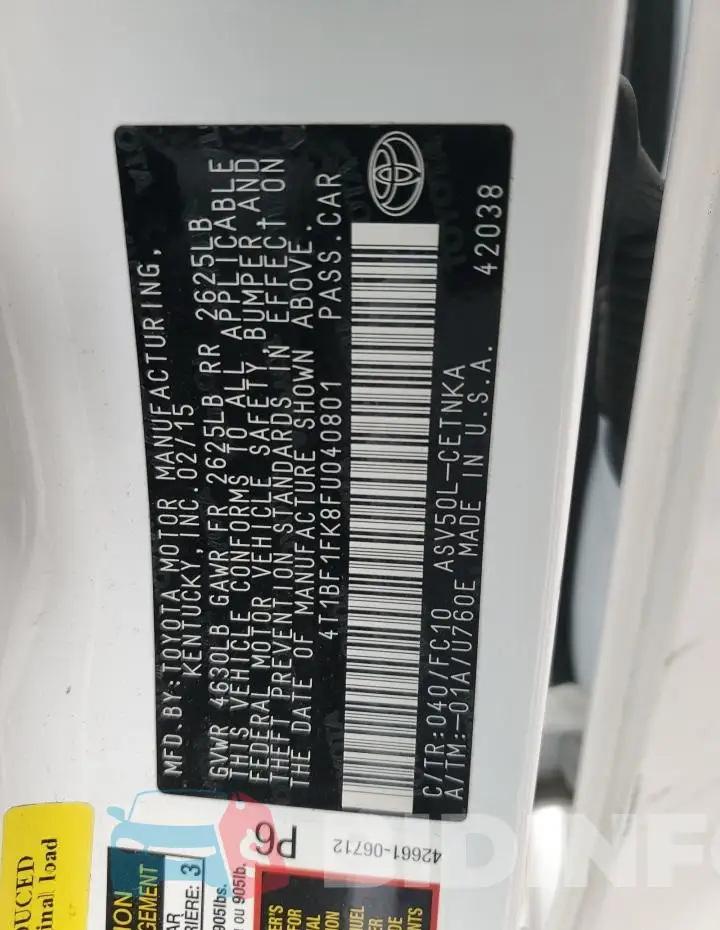 4T1BF1FK8FU040801 Photo# 12
