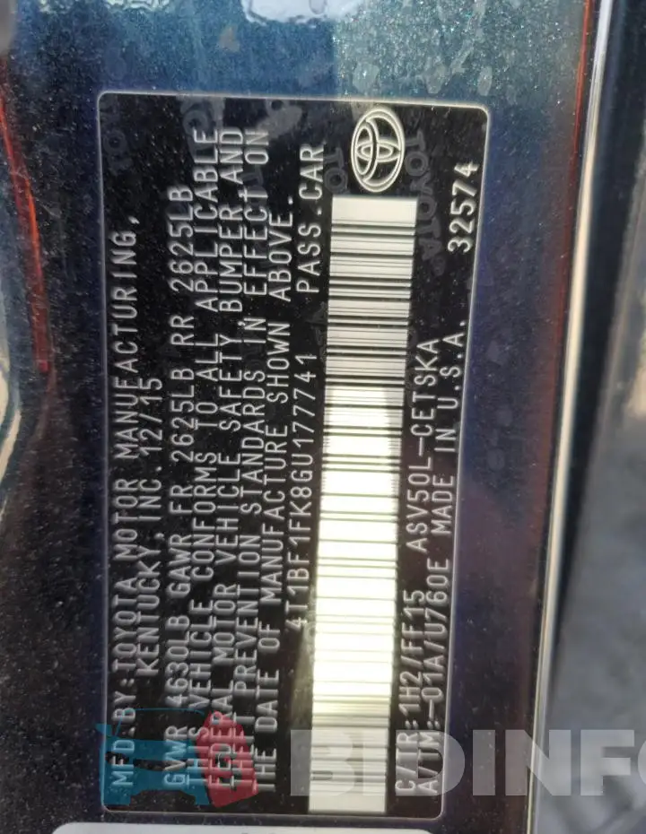 4T1BF1FK8GU177741 Photo# 12