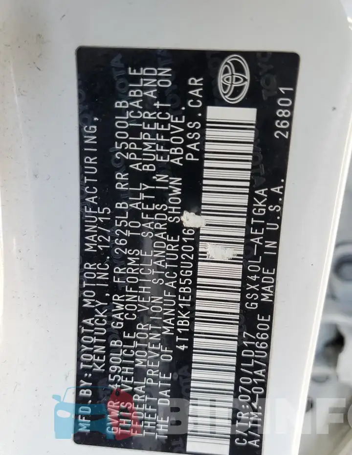 4T1BK1EB5GU201698 Photo# 12