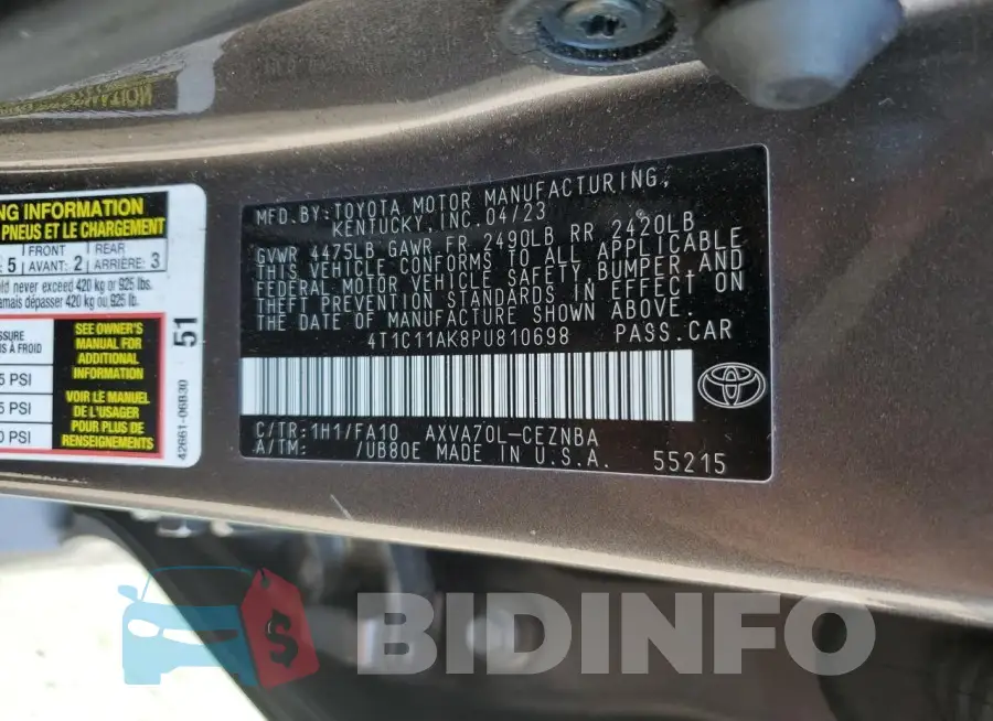 4T1C11AK8PU810698 Photo# 12