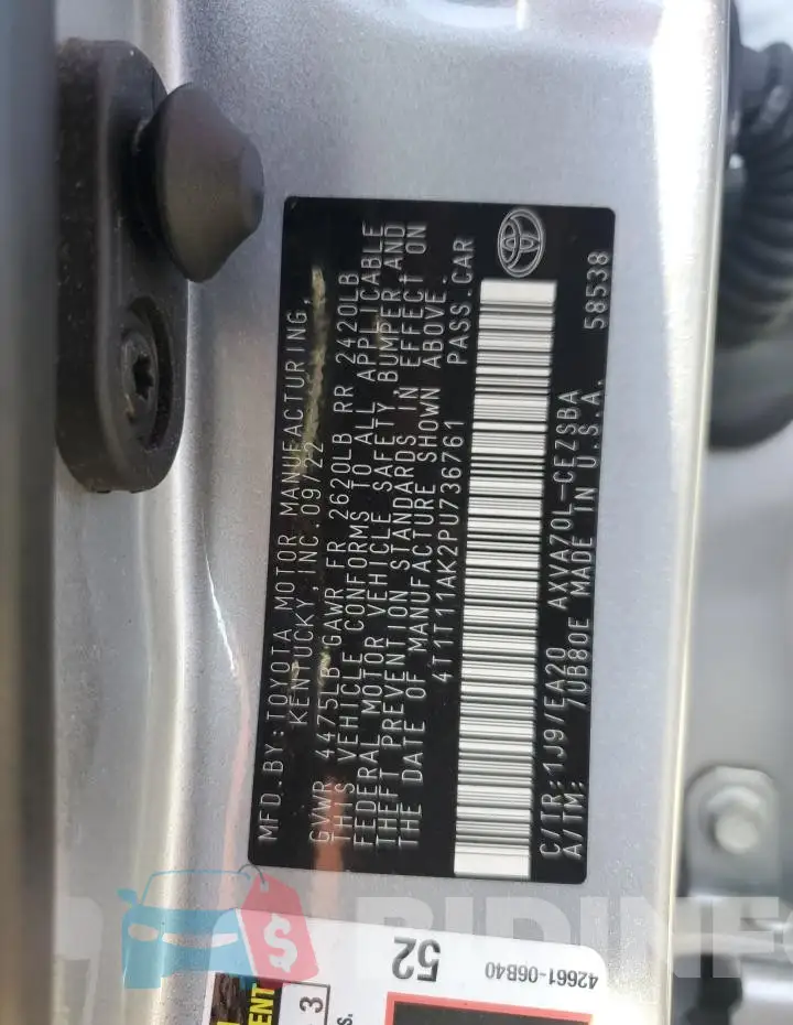 4T1T11AK2PU736761 Photo# 12