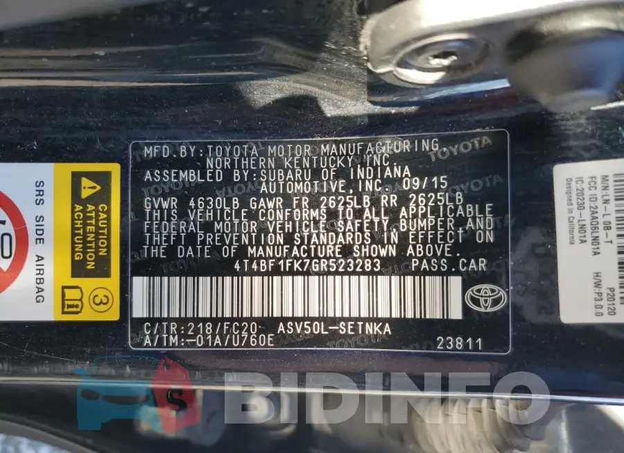 4T4BF1FK7GR523283 Photo# 12