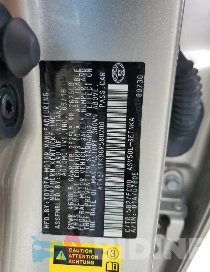 4T4BF1FK9GR580200 Photo# 12