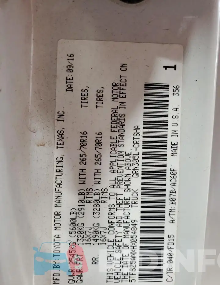 5TFSZ5ANXHX054849 Photo# 12
