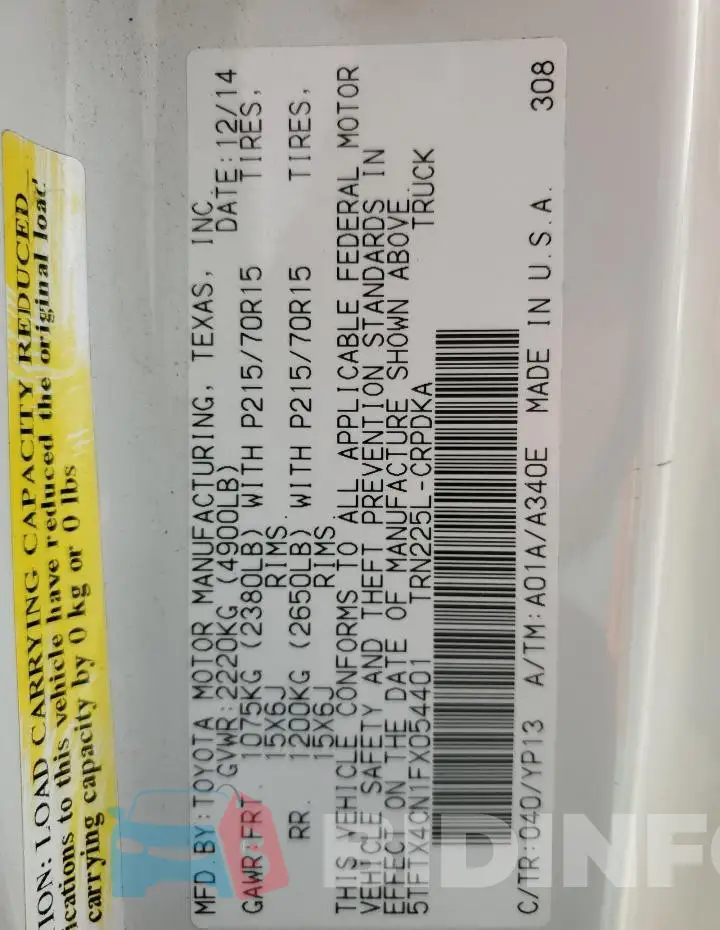 5TFTX4CN1FX054401 Photo# 13