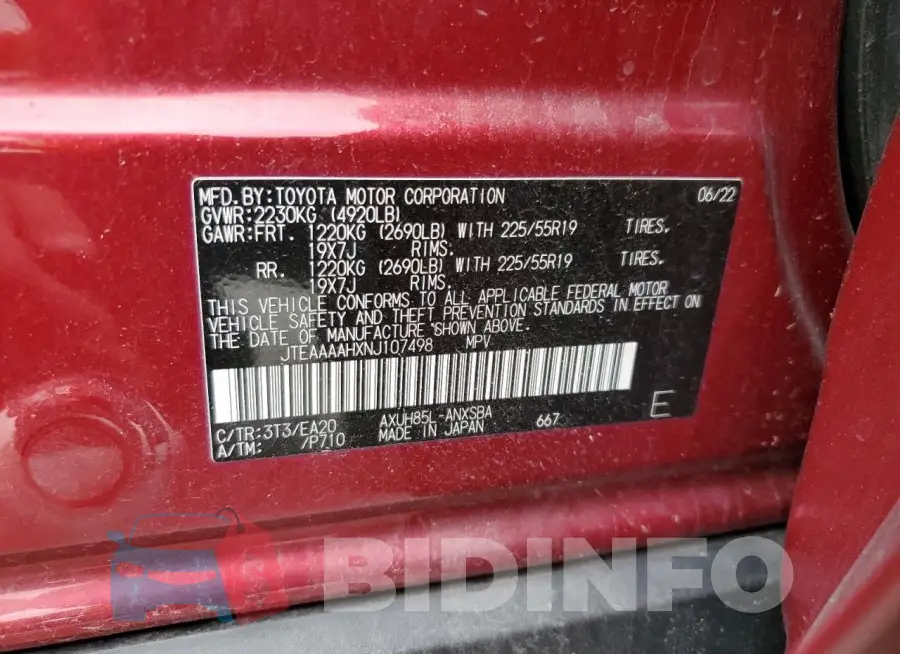 JTEAAAAHXNJ107498 Photo# 14