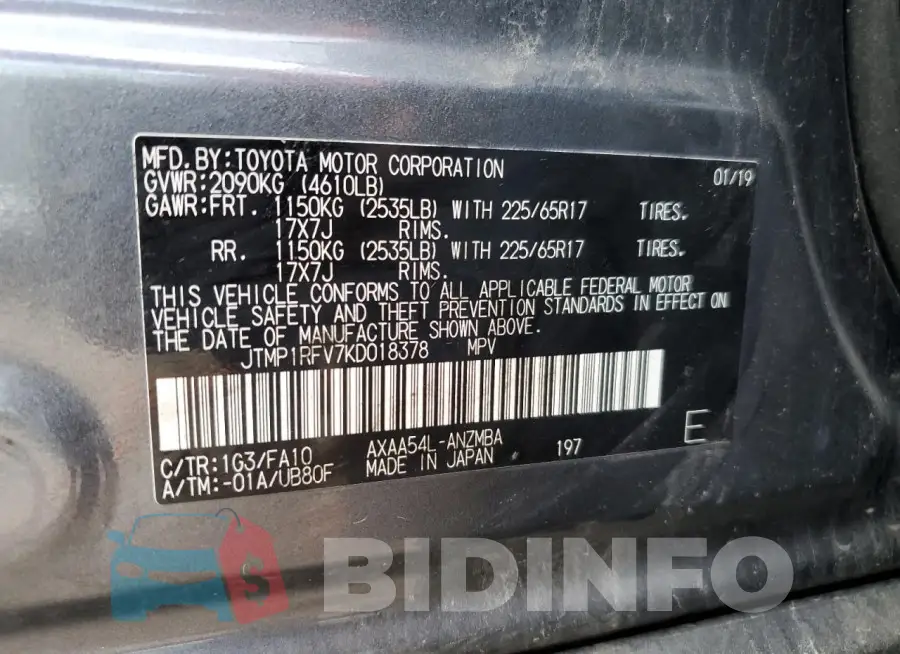 JTMP1RFV7KD018378 Photo# 13