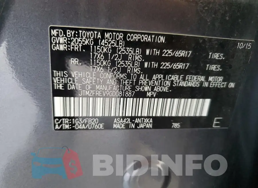 JTMZFREV9GD081887 Photo# 12