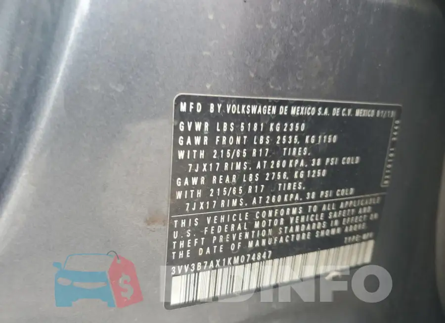 3VV3B7AX1KM074847 Photo# 12