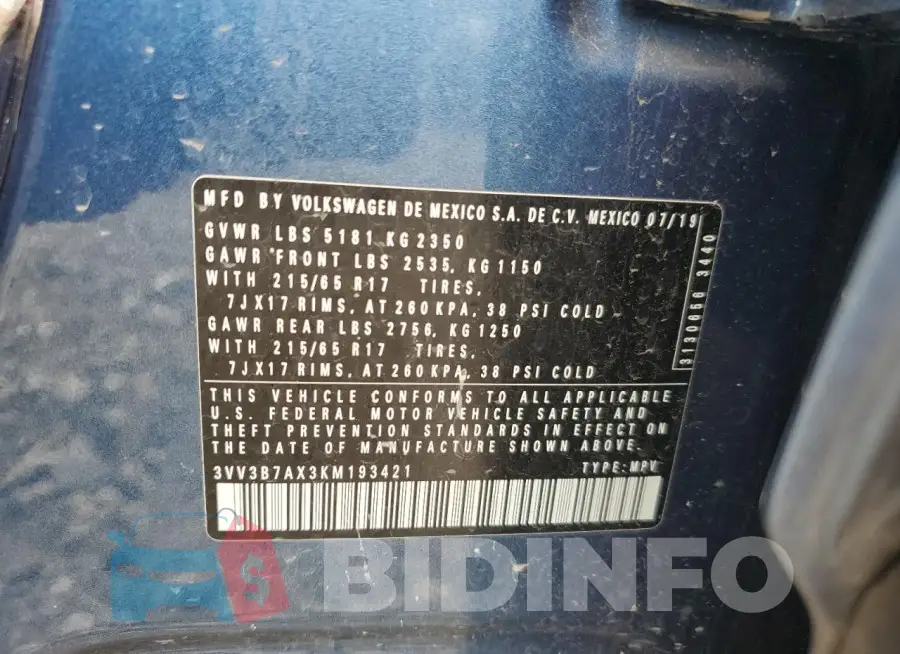 3VV3B7AX3KM193421 Photo# 13