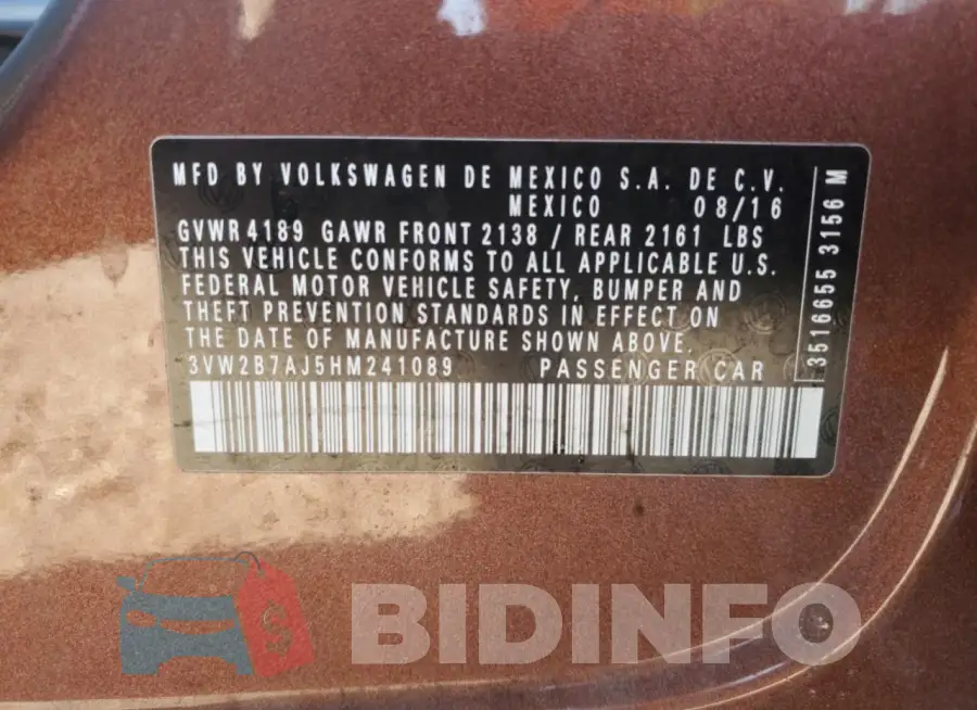 3VW2B7AJ5HM241089 Photo# 14