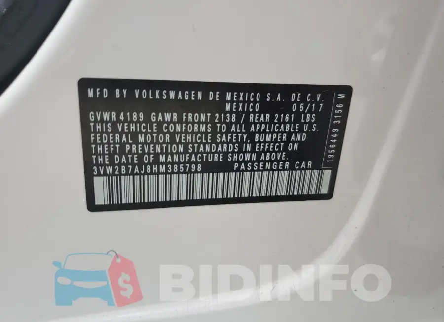 3VW2B7AJ8HM385798 Photo# 12