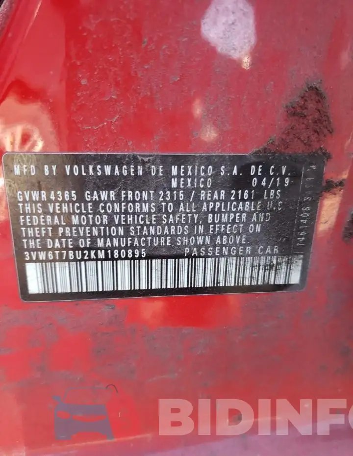 3VW6T7BU2KM180895 Photo# 12