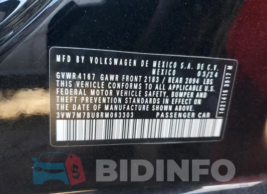 3VW7M7BU8RM063303 Photo# 12