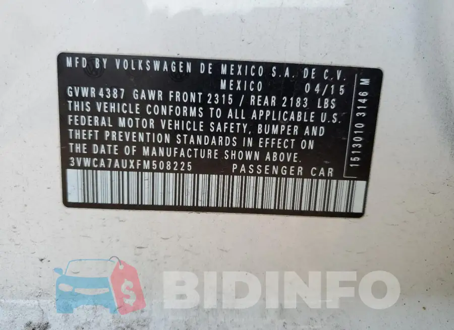 3VWCA7AUXFM508225 Photo# 13