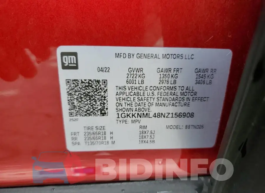 1GKKNML48NZ156908 Photo# 14