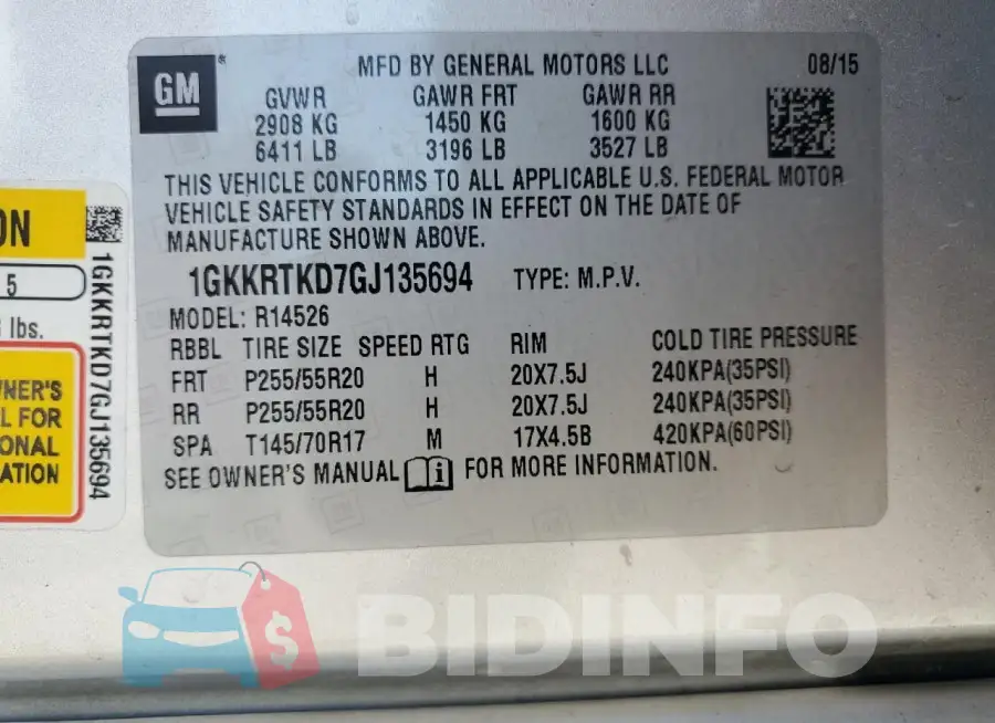 1GKKRTKD7GJ135694 Photo# 13