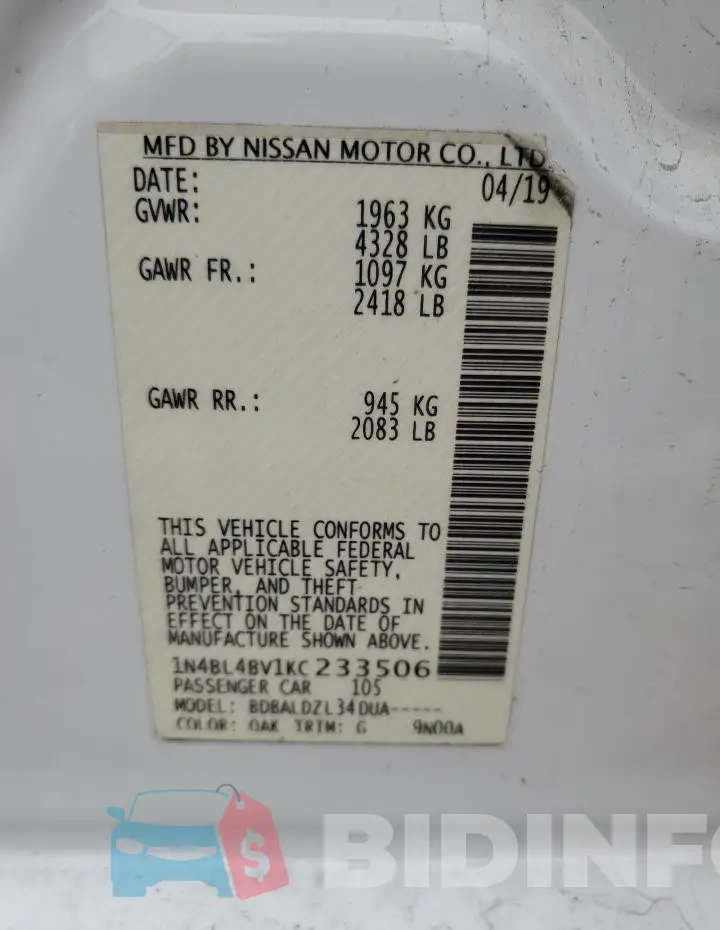 1N4BL4BV1KC233506 Photo# 13