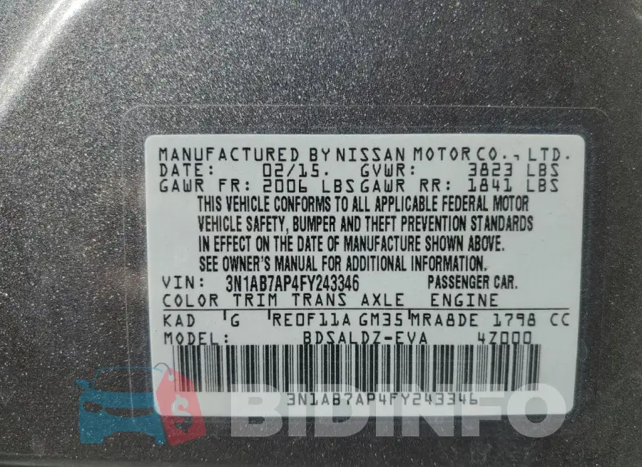 3N1AB7AP4FY243346 Photo# 12