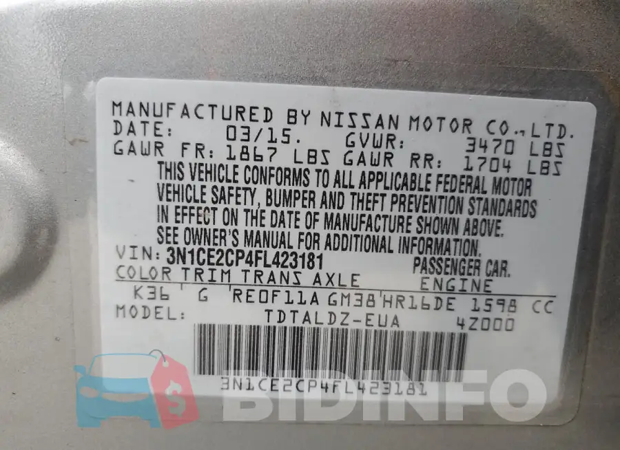 3N1CE2CP4FL423181 Photo# 12