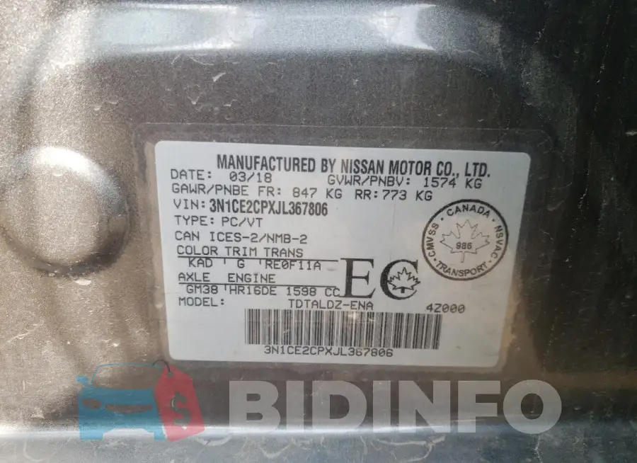 3N1CE2CPXJL367806 Photo# 13