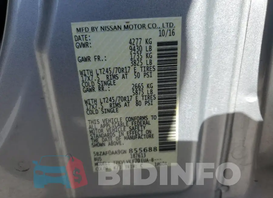 5BZAF0AA9GN855688 Photo# 13