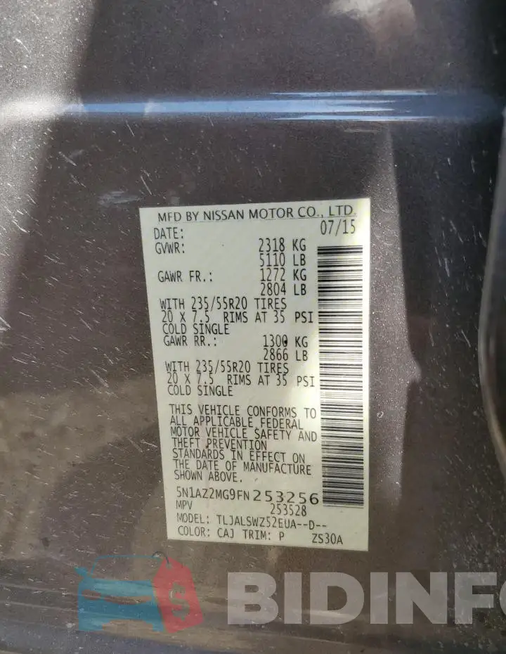 5N1AZ2MG9FN253256 Photo# 14