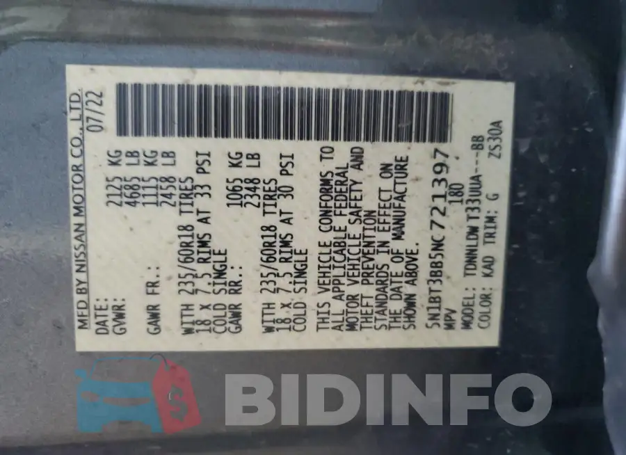 5N1BT3BB5NC721397 Photo# 13