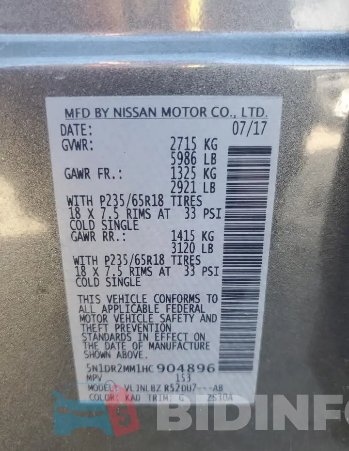 5N1DR2MM1HC904896 Photo# 13
