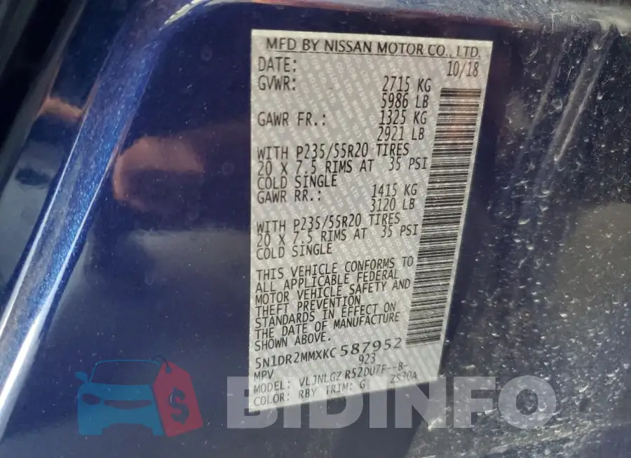 5N1DR2MMXKC587952 Photo# 13