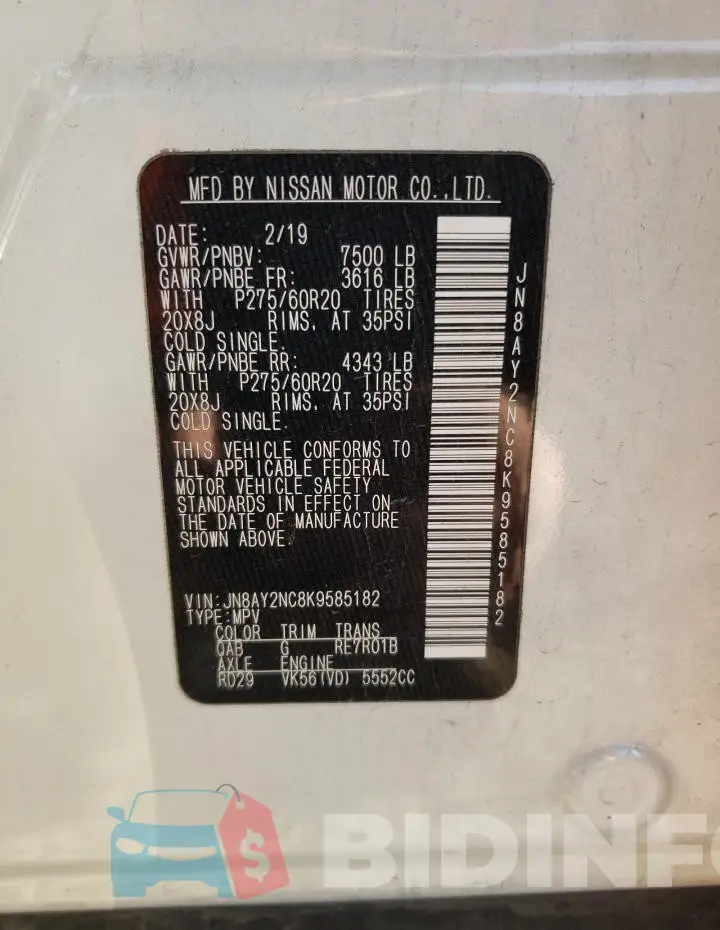JN8AY2NC8K9585182 Photo# 13