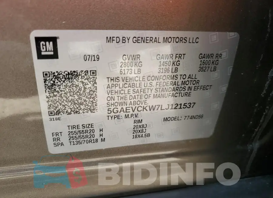 5GAEVCKW7LJ121537 Photo# 13